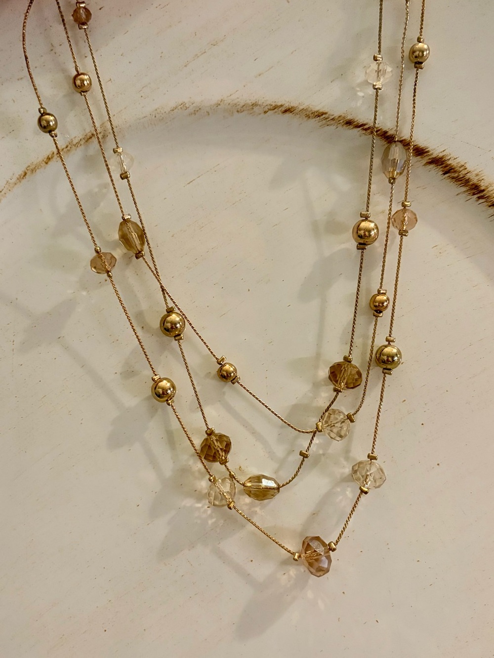 The Limited - Gold-Tone Multi-Strand Beaded Necklace - Champagne Beads